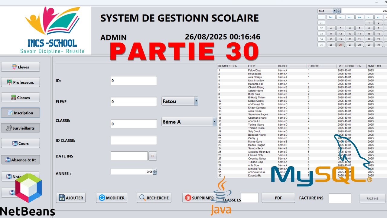 Développement d’un Logiciel de Gestion Scolaire avec Java Swing – Partie 30
