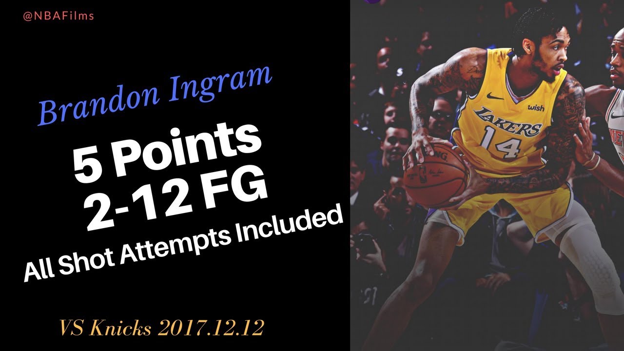 Brandon Ingram 5 Points, 2-12 FG all shot attemtps included 2017.12.12 vs Knicks