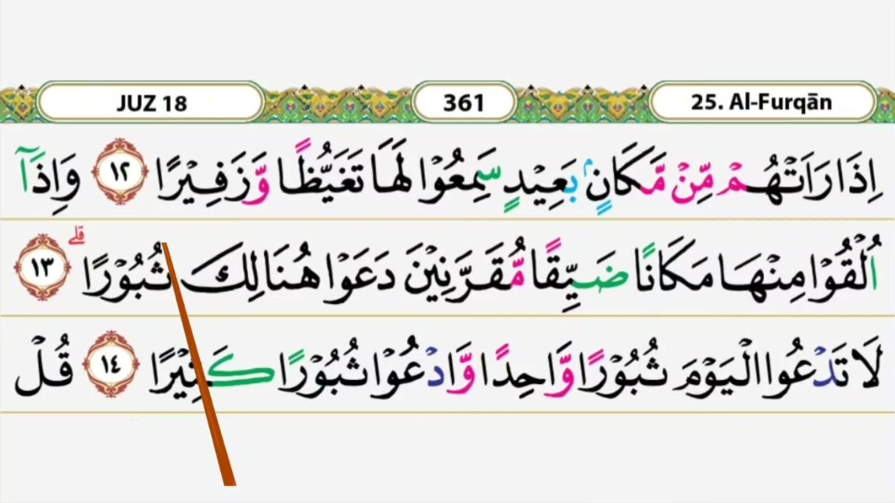 Belajar ngaji pelan dan tajwidnya surat Al Furqan ayat 12-14
