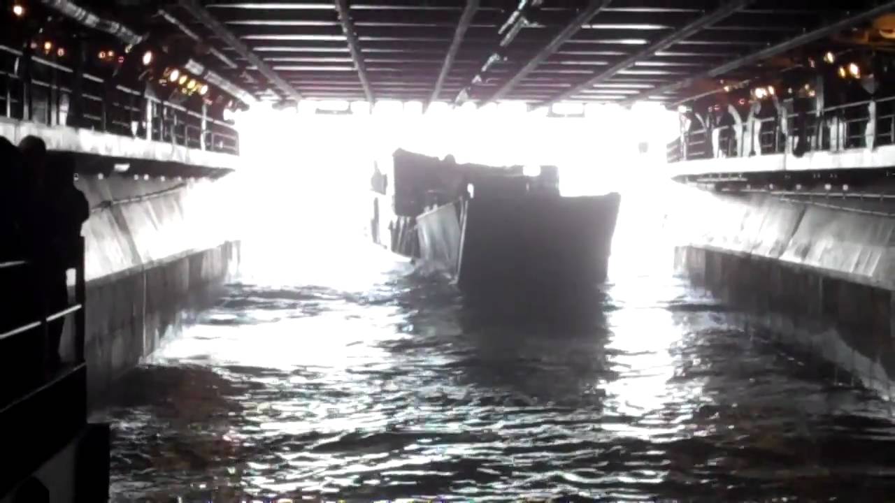 USS Makin Island amphibious landing craft departure from the well deck.