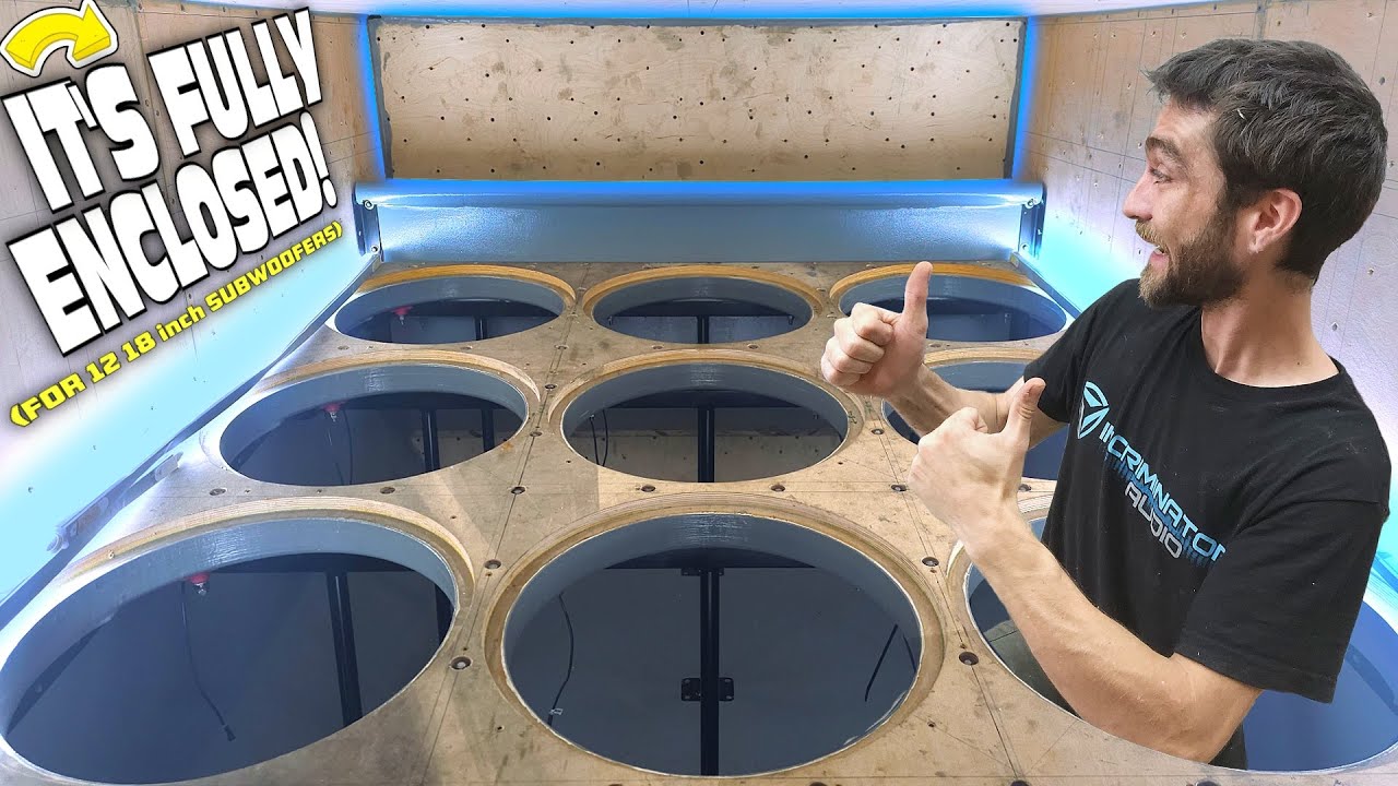 ПОЛНОСТЬЮ ЗАКРЫТАЯ настенная акустическая система с 12 18-дюймовыми сабвуферами XXX!!! (МОЯ САМАЯ...