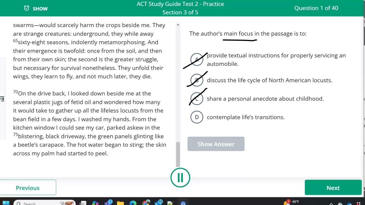 ACT Reading: Practice Test walkthrough with explanations