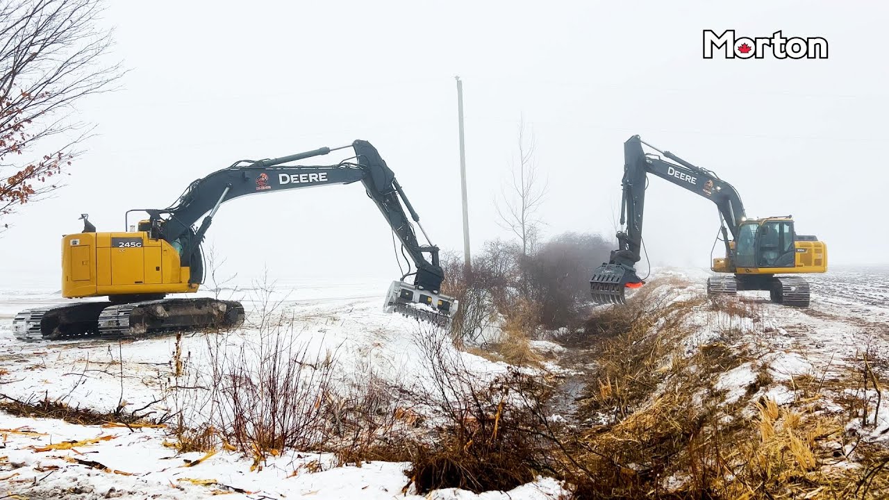 FAE UML/S/EX-150-VT Mulcher and MDE Scorpion S1600 IN ACTION on  John Deere 245G & 200G Excavators