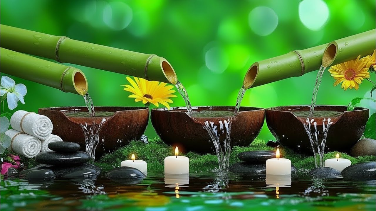 Bamboo Water Fountain & Soft Piano 🎋 Relaxing Zen Garden Sounds for Sleep, Study | 竹の水音