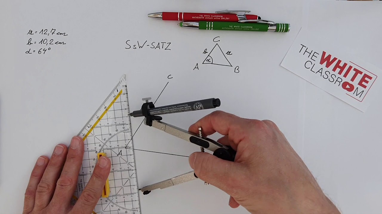 KONGRUENZSATZ (SsW - SATZ / SEITE, seite, Winkel) - a = 12,7 cm, b = 10,2 cm, α (alpha) = 64°