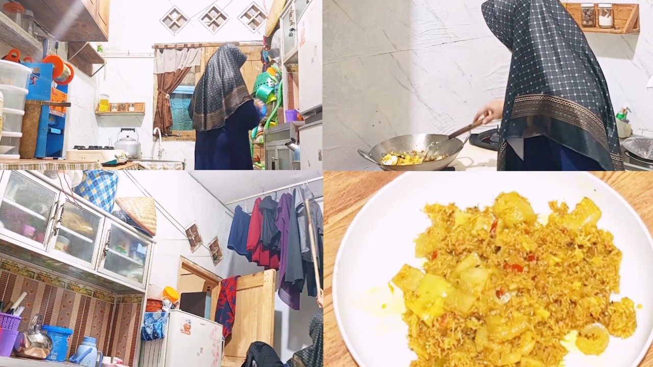 KEGIATAN IBU RUMAH TANGGA..masak dua menu, beberes dapur, jemur pakaian 