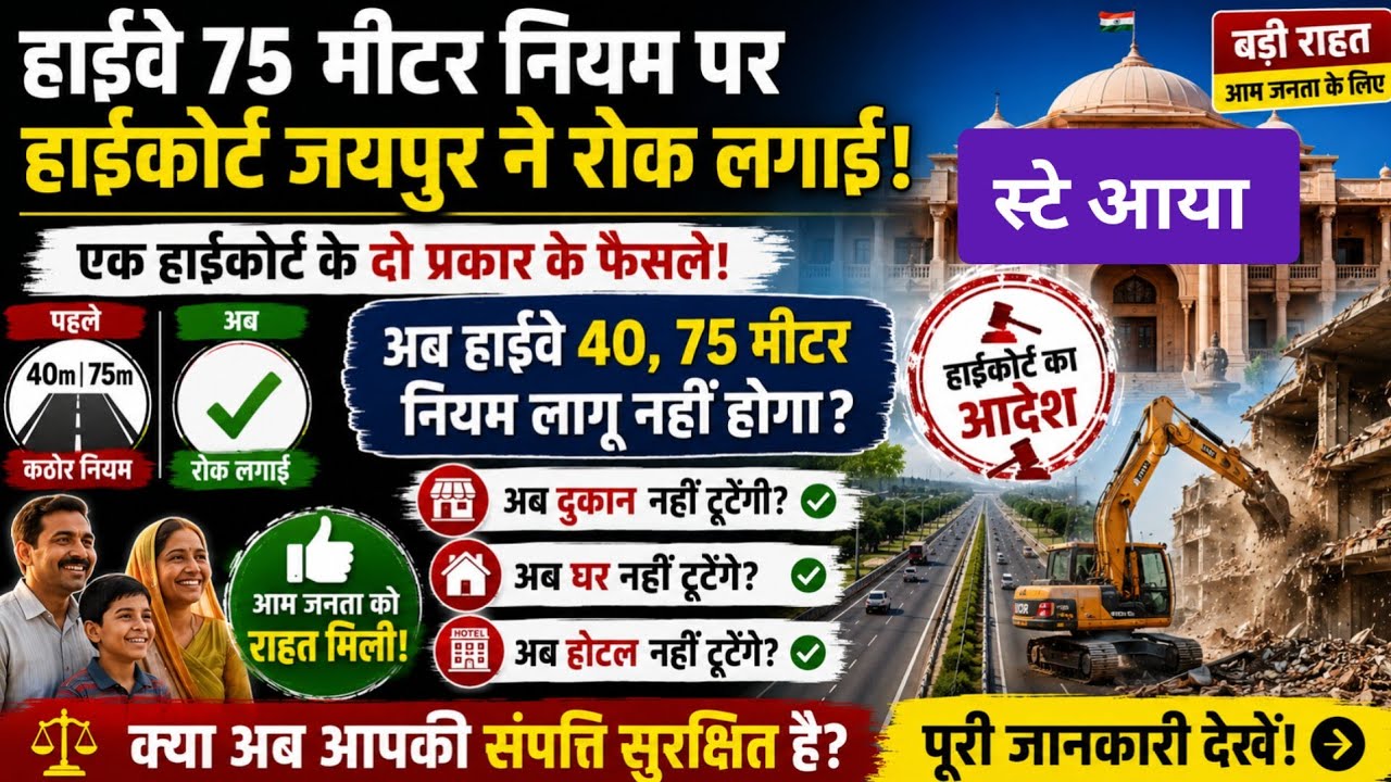 Highway 75 meter नियम पर हाईकोर्ट ने रोक लगाई। अब कुछ भी नही टूटेगा। 75 meter highway news 