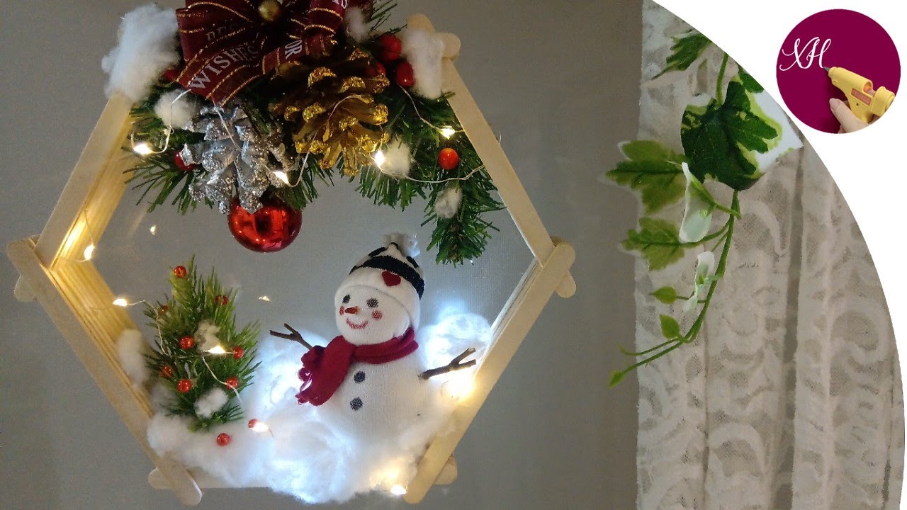 Que kem l&agrave;m khung đ&egrave;n người tuyết 😜 - Christmas decoration from wooden sticks! (Handmade Hoa Cỏ May)