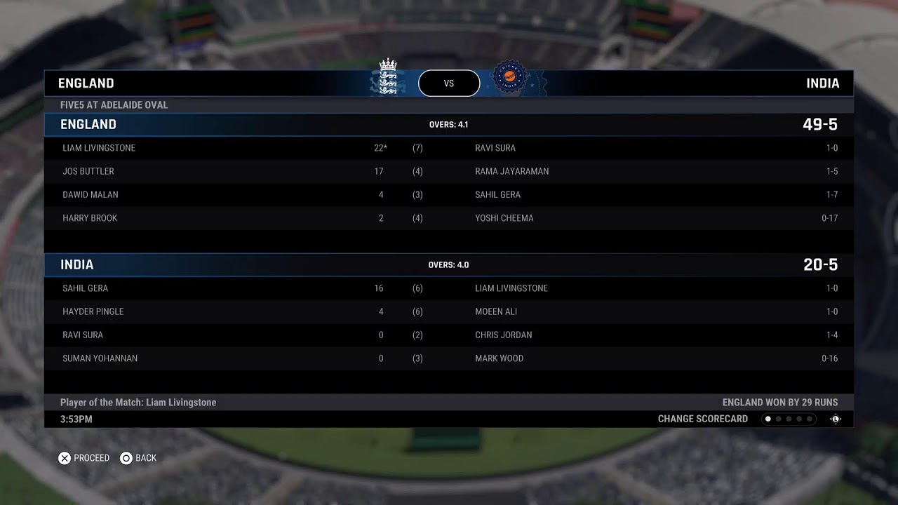 India vs England | 5-Over Match | Cricket 24 PS5 Gameplay India lost by 29 runs