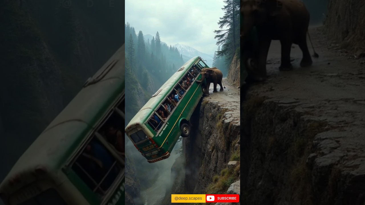 Elephant Goes Rogue: Pushes Bus Full of Passengers Off Cliff in Uttarakhand Mountains! 😨 #shorts