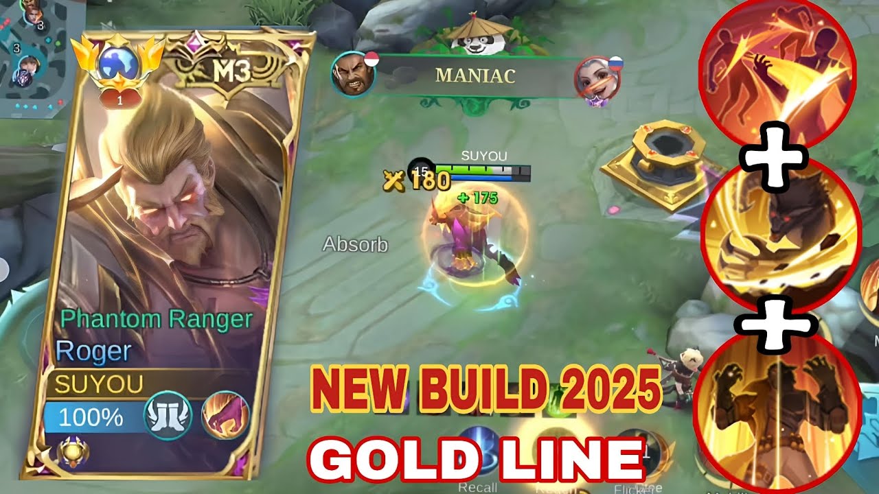 (MANIAC)NEW ROGER GOLD LANE TUTORIAL 2025!!(S-TIER GOLD LANE META PICK) 100%BROKEN!! | MLBB