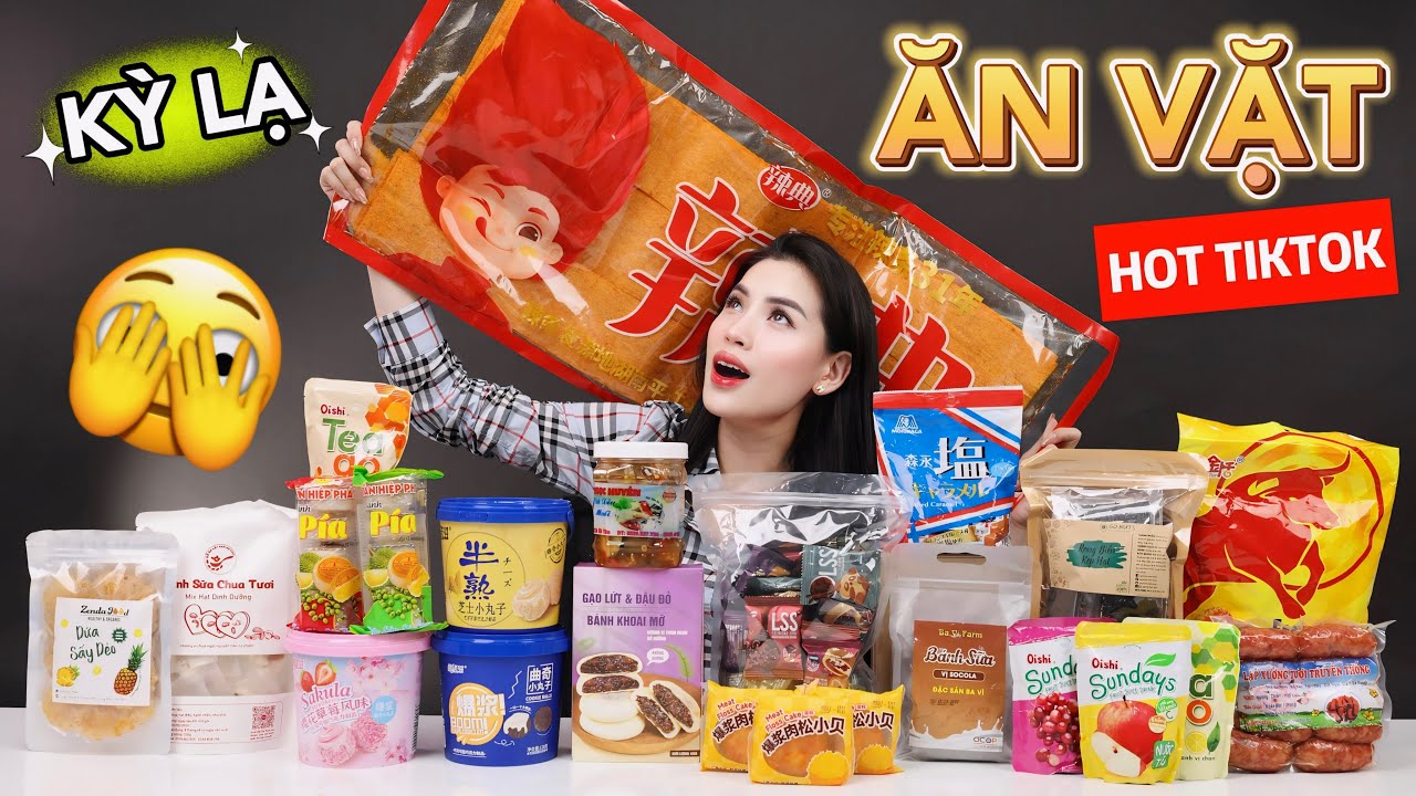 [Review] Đồ ăn vặt KÌ LẠ HOT TIKTOK | Mắm Cà Xỉu, Que Cay Khổng Lồ, Kẹo Bò Húc, Bánh Sữa Chua...v..v