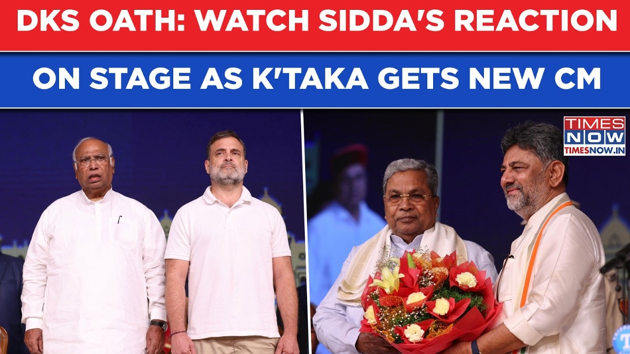 DK Shivakumar Takes Oath: Siddaramaiah On Stage Looks On, Reaction Goes Viral As Rahul, Kharge Smile