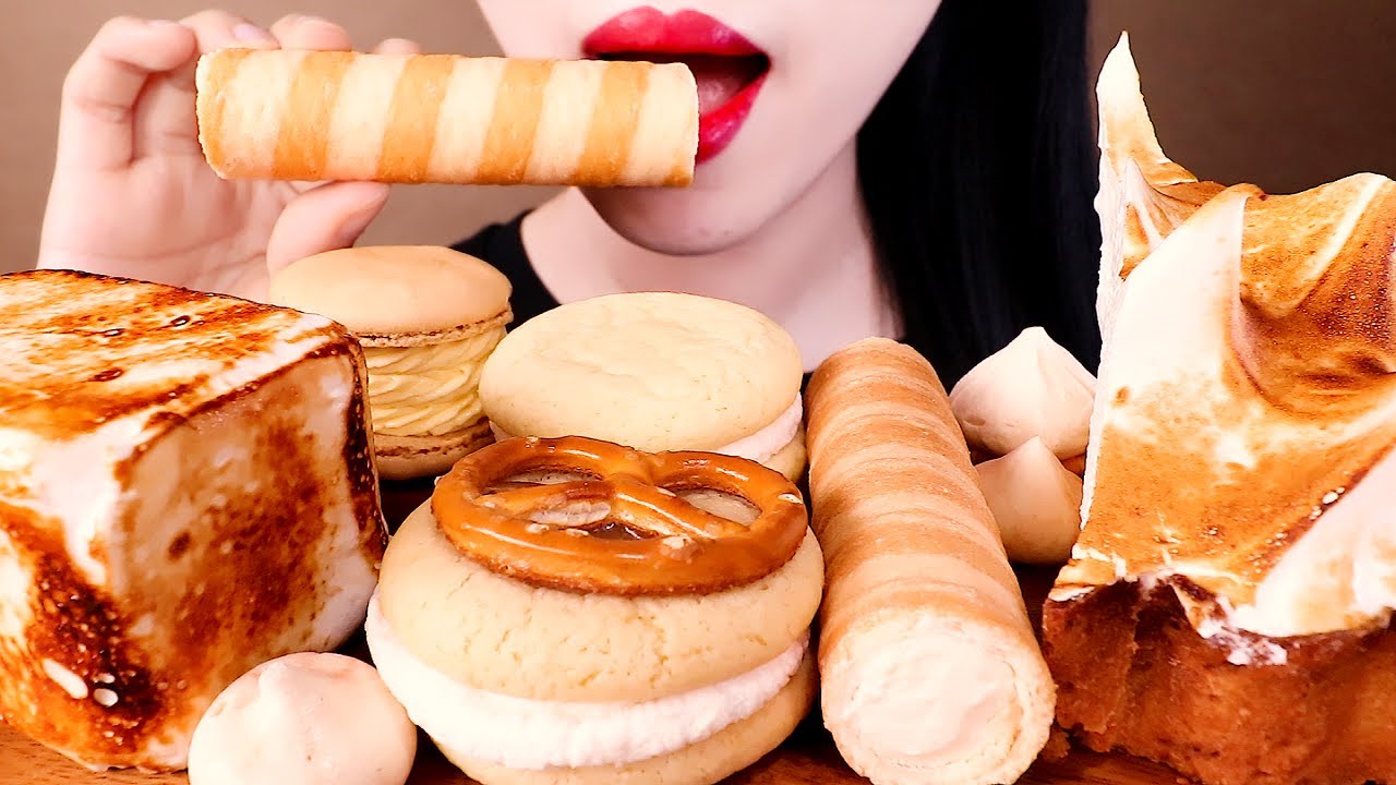 ASMR ROASTED MARSHMALLOW ICE CREAM, TART, COOKIE, MACARON eating sounds MUKBANG구운마시멜로 아이스크림 디저트 먹방