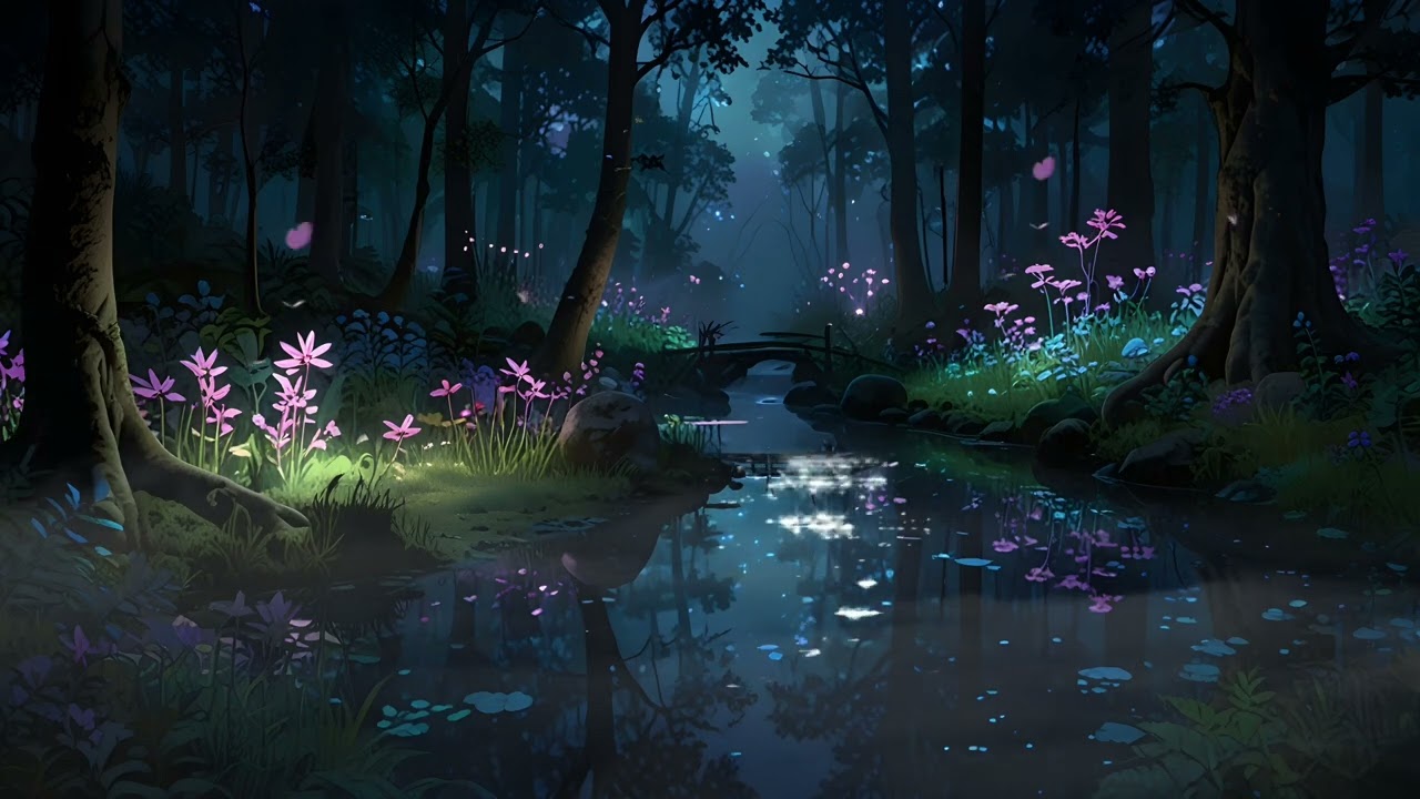 Moonlit Forest Stream | No-Talking Ambient Soundscape for Deep Unwinding