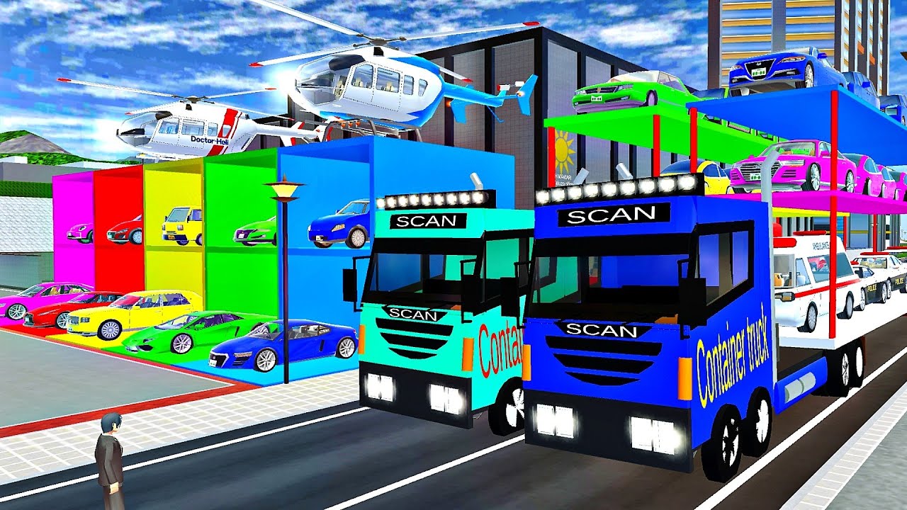 ALL RAINBOW CAR OF GARAGE 🌈  - OVERSIZED CARS TRANSPORT WITH TREE LEVEL TRAILER TRUCK - Sakura 🚗🚕🚙🚓