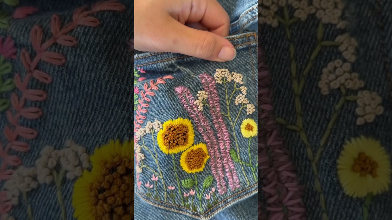 Embroidered flowers on jeans 
