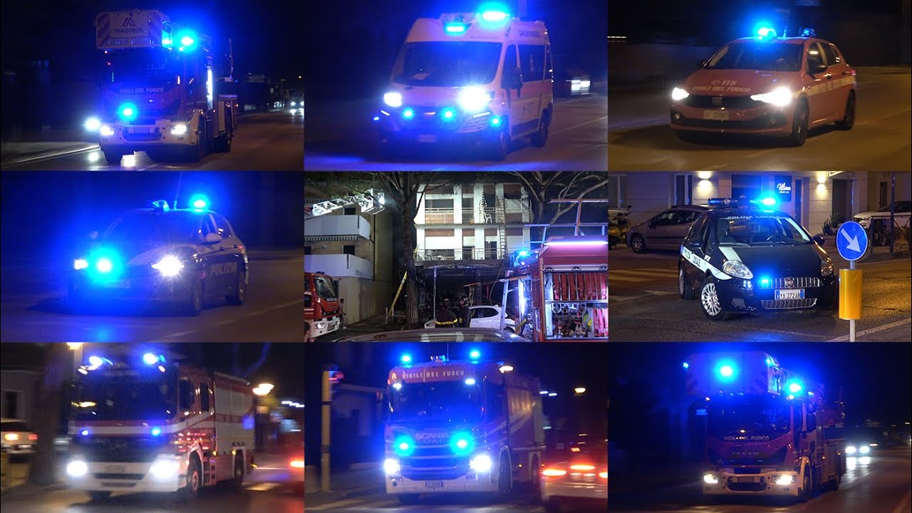 INCENDIO BAR JESOLO - Vigili del Fuoco, Ambulanze, Polizia in emergenza - Bar Fire rescue vehicles