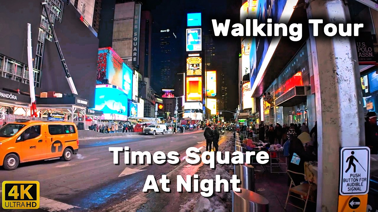 Times Square by Night - Walking Tour - 4K
