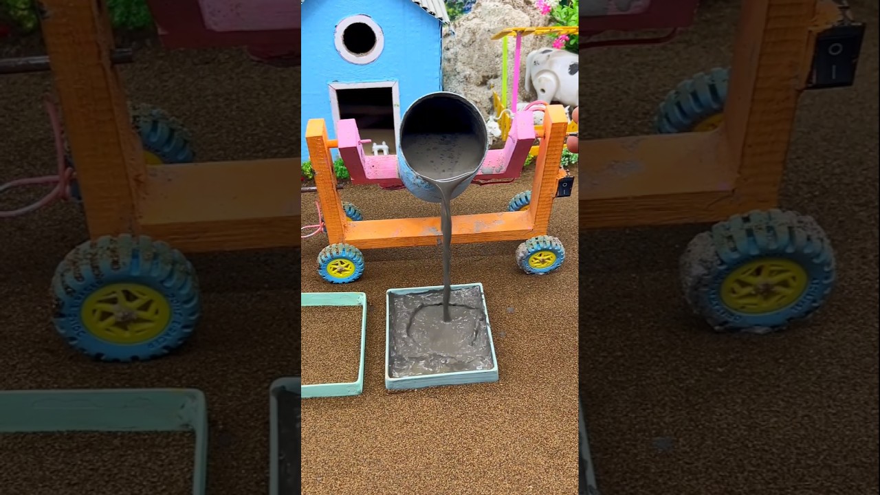 🚜🔥 Diy Mini Real Working Mini Tractor Cement Pillar Making Machine #shorts #miniconstruction