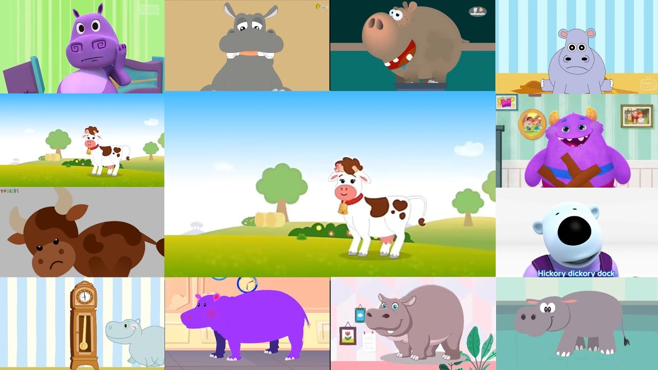 HICKORY DICKORY DOCK PARTY || 8 HIPPO, COW, MORMOR, BUFFALO & POBY IN 2 EFFECTS || EFFECT TUTORIAL
