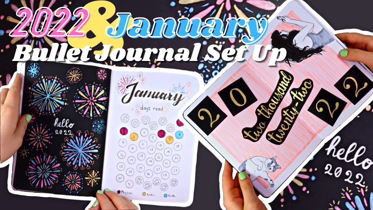 2022 JOURNAL WITH ME - January & 2022 Reading Bullet Journal - Emergency Contact & fireworks themes