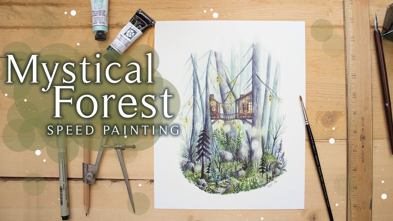 Mystical Forest Illustration - Watercolor, Gouache and Ink Speedpaint