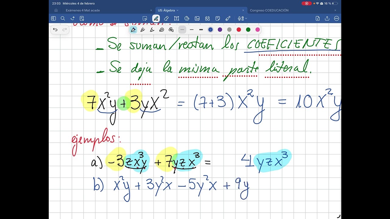 Suma y resta de Monomios (1ESO)