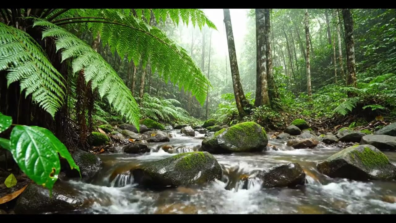Relaxing Rainforest Stream Sounds 🌿 | Tropical Jungle Water Ambience for Sleep, Study (ASMR 4K)