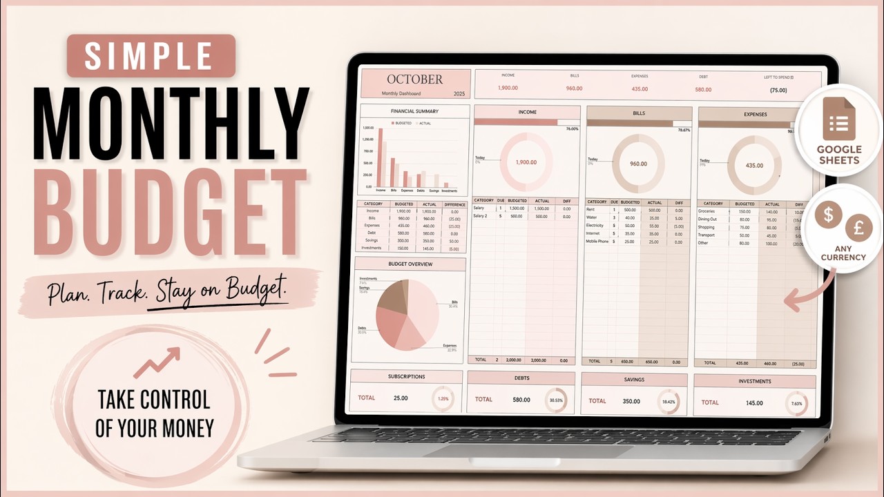 Simple Budget Spreadsheet Google Sheets⎜Step by Step Tutorial