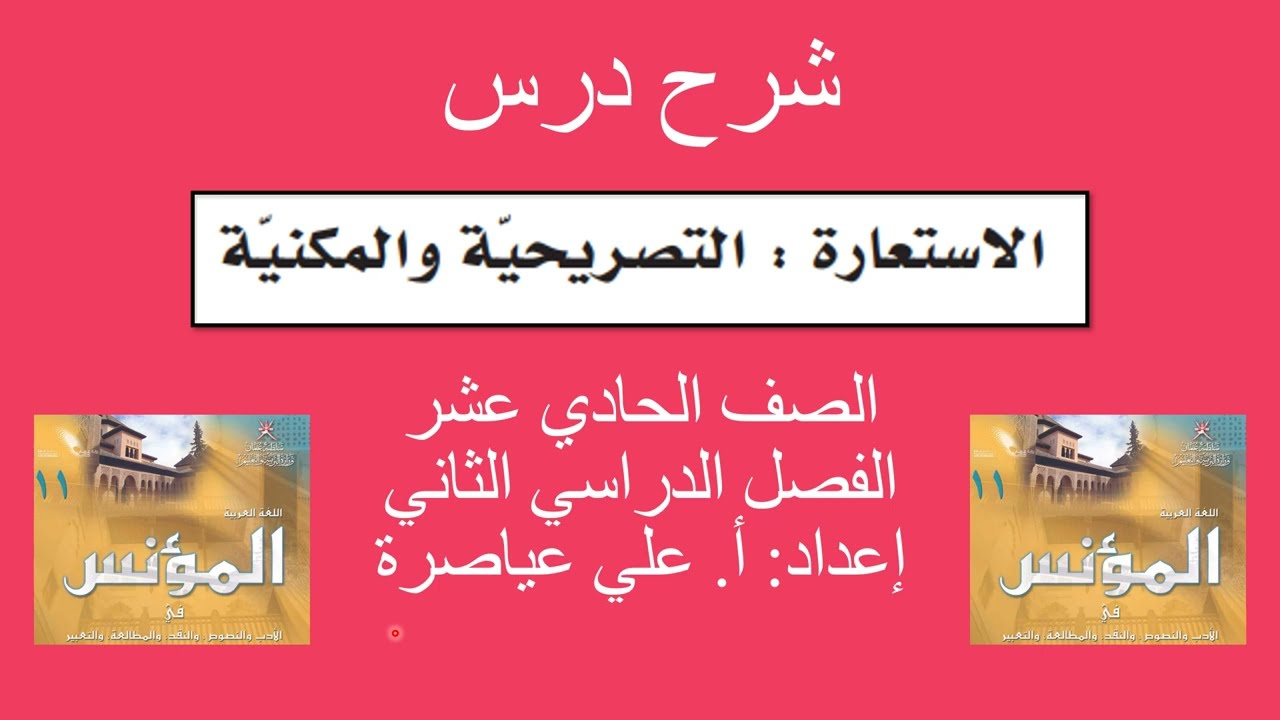 شرح درس (الاستعارة التصريحية والمكنية) / الصف 11 / ف2