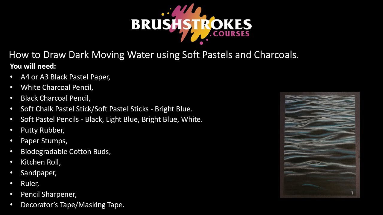 How to Draw Dark Moving Water using Soft Pastels and Charcoals.