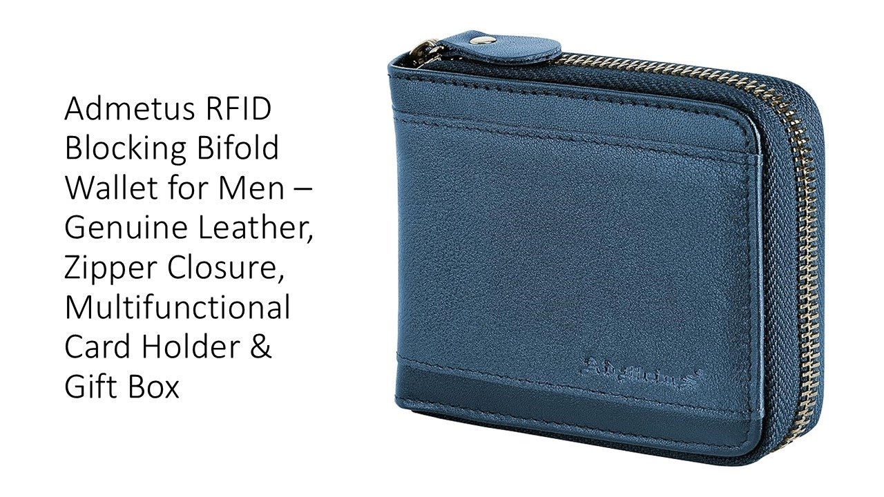 Admetus RFID Blocking Bifold Wallet for Men &ndash; Genuine Leather, Zipper Closure, Multifunctional Card