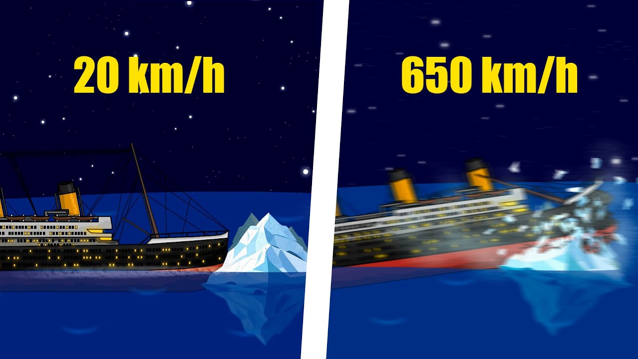 Titanic hits iceberg at different speeds