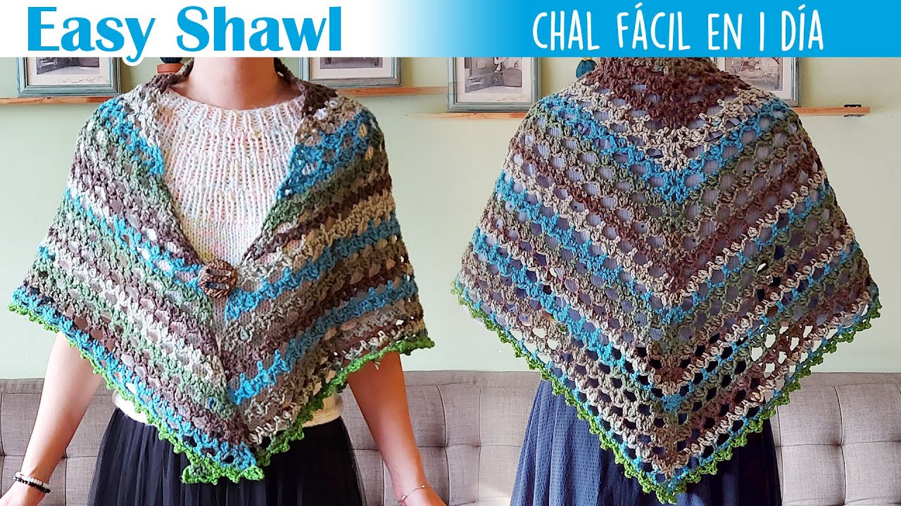 [ENG Sub] Chal Triangular Elegante y Fácil - 1 Skein Crochet Triangle Lace Shawl for Beginners -