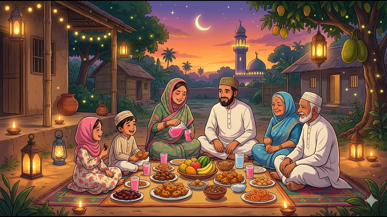 Village Ramadan Life | Sehri Iftar Family Story Ghibli Style