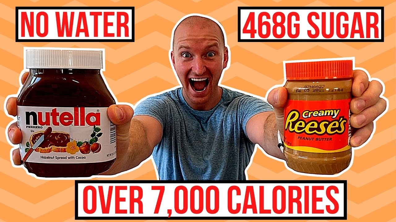 1 MAN VS JAR OF PB & NUTELLA | Peanut Butter & Nutella Challenge | 200 Subscriber Special Video