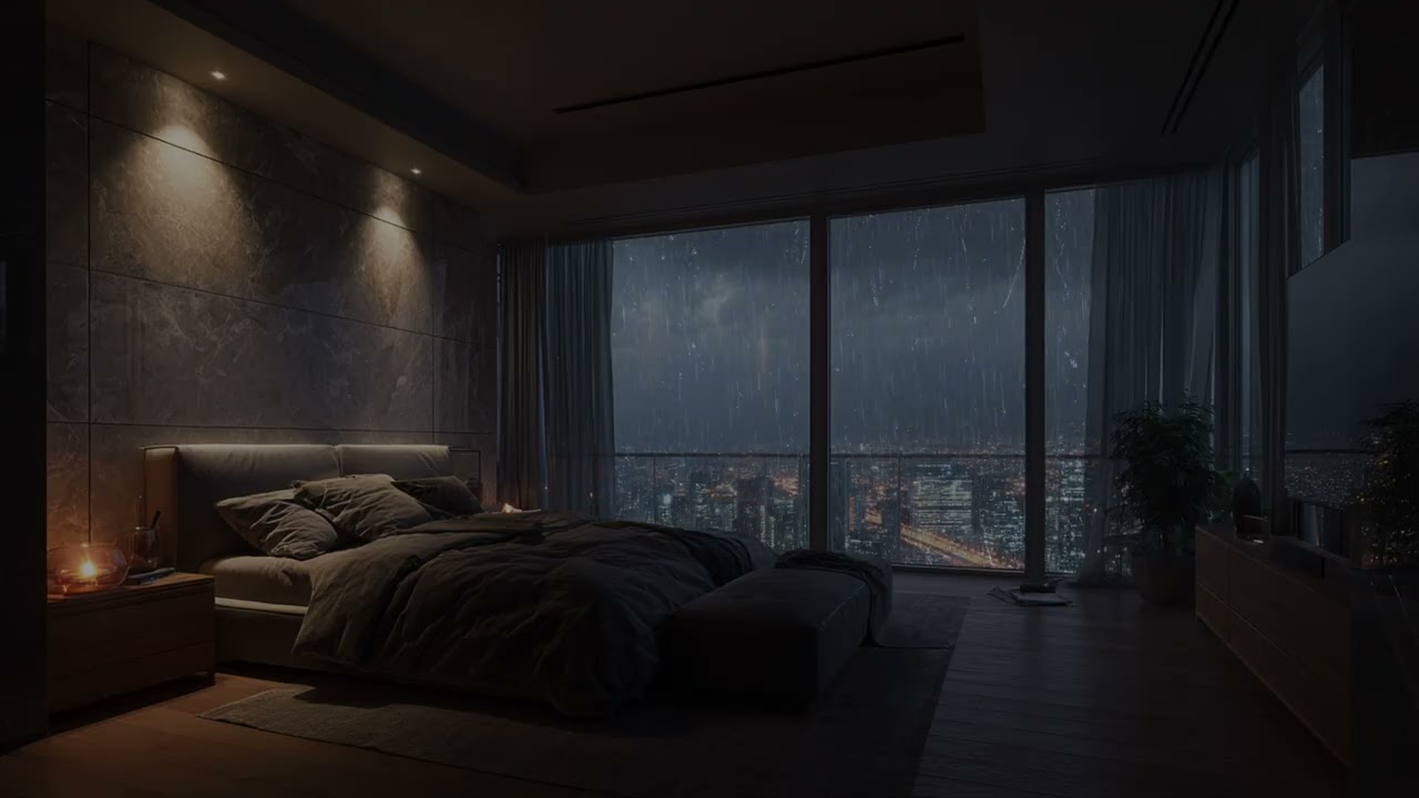 Quiet Rain Touches The High Rise Window 🌙 While Headlights Bloom In Silver Roads