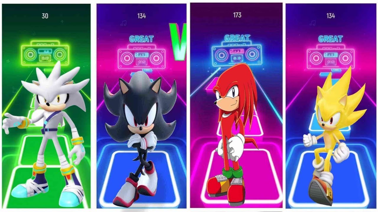 Sonic Characters in Tiles Hop 🎶  Silver vs Shadow vs Knuckles vs Super Sonic