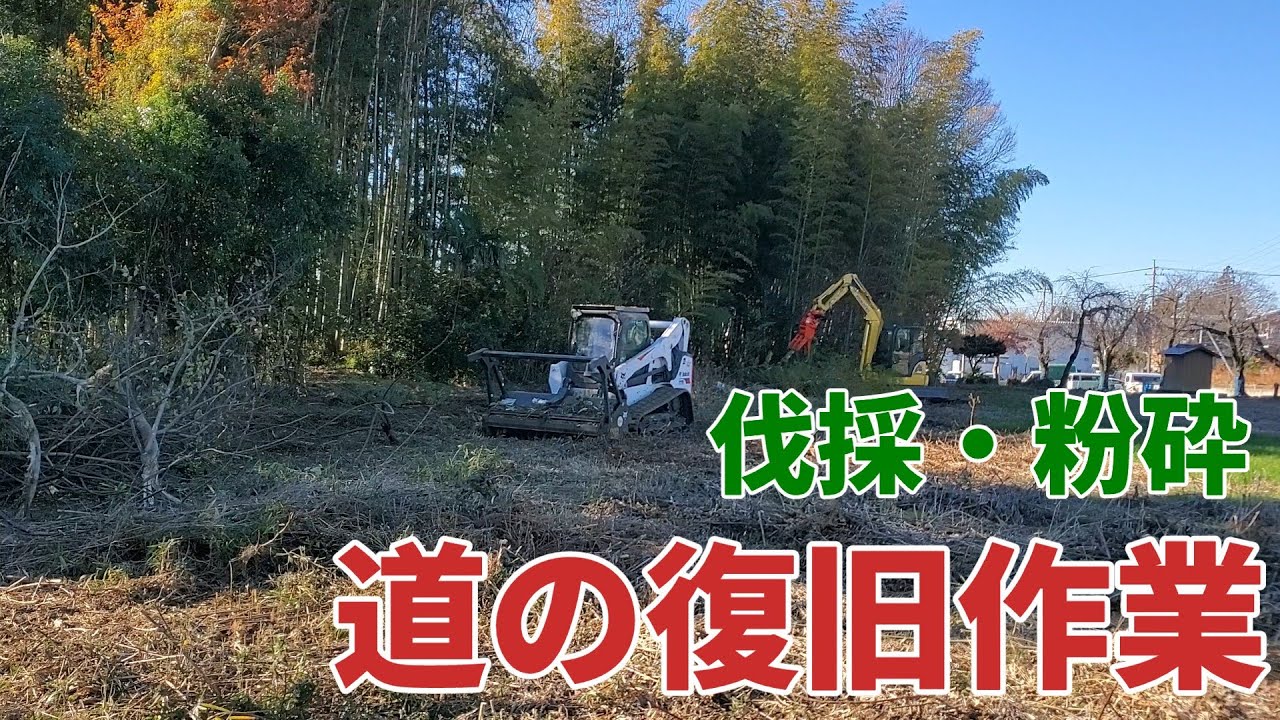 【道の復旧作業】Bobcatとユンボで道を占拠している雑木を伐採・粉砕してきました！
