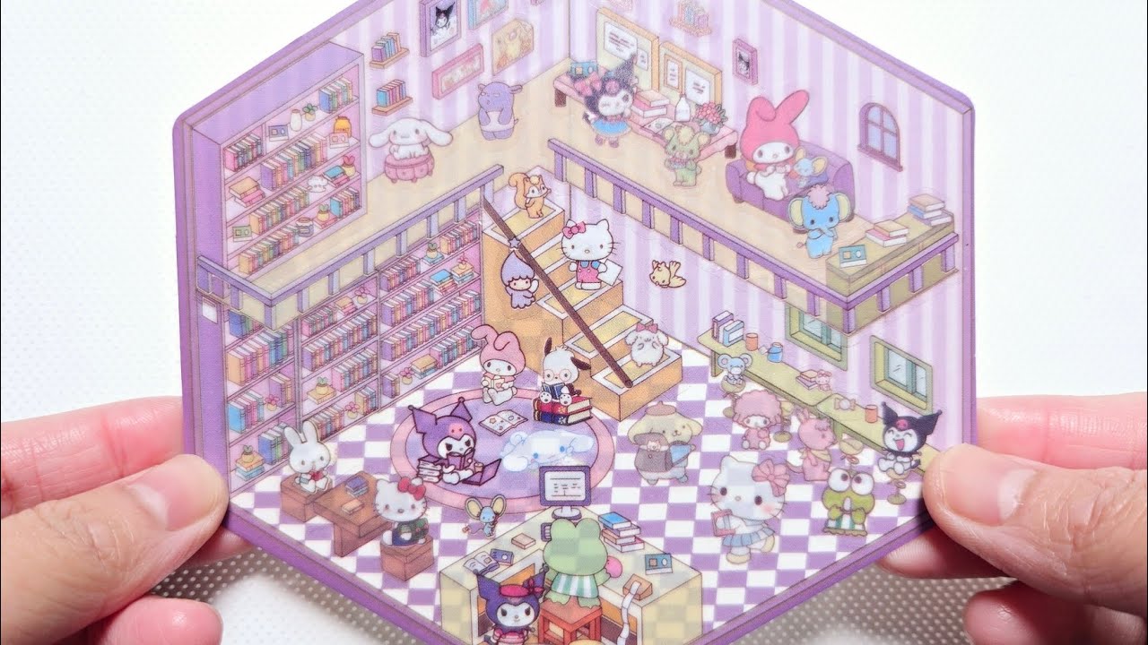 [ASMR]DIY Creating Kuromi Themed Library with Scene Stickers | 3D Decorative DIY stickers