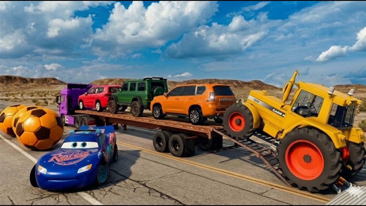 Flatbed Truck Mcqueen | Transportation with Truck - Pothole vs Car #008 - BeamNG.Drive