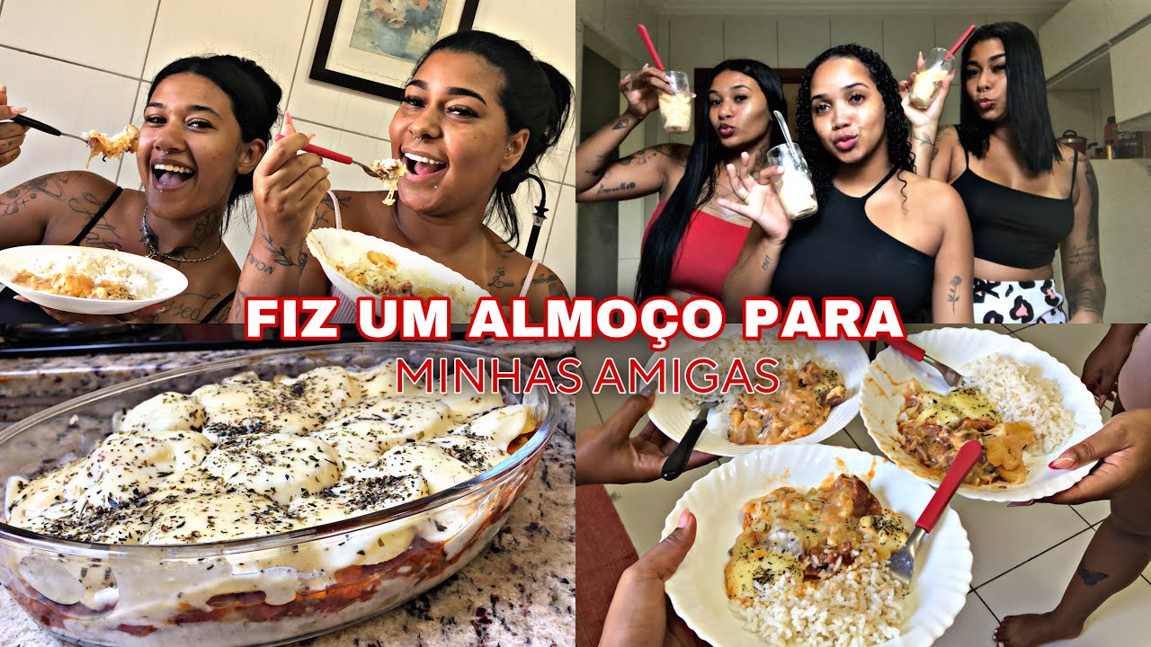 FIZ UM ALMOÇO PARA MINHAS AMIGAS| comida mais fácil do mundo com linguiça e batata + sobremesa