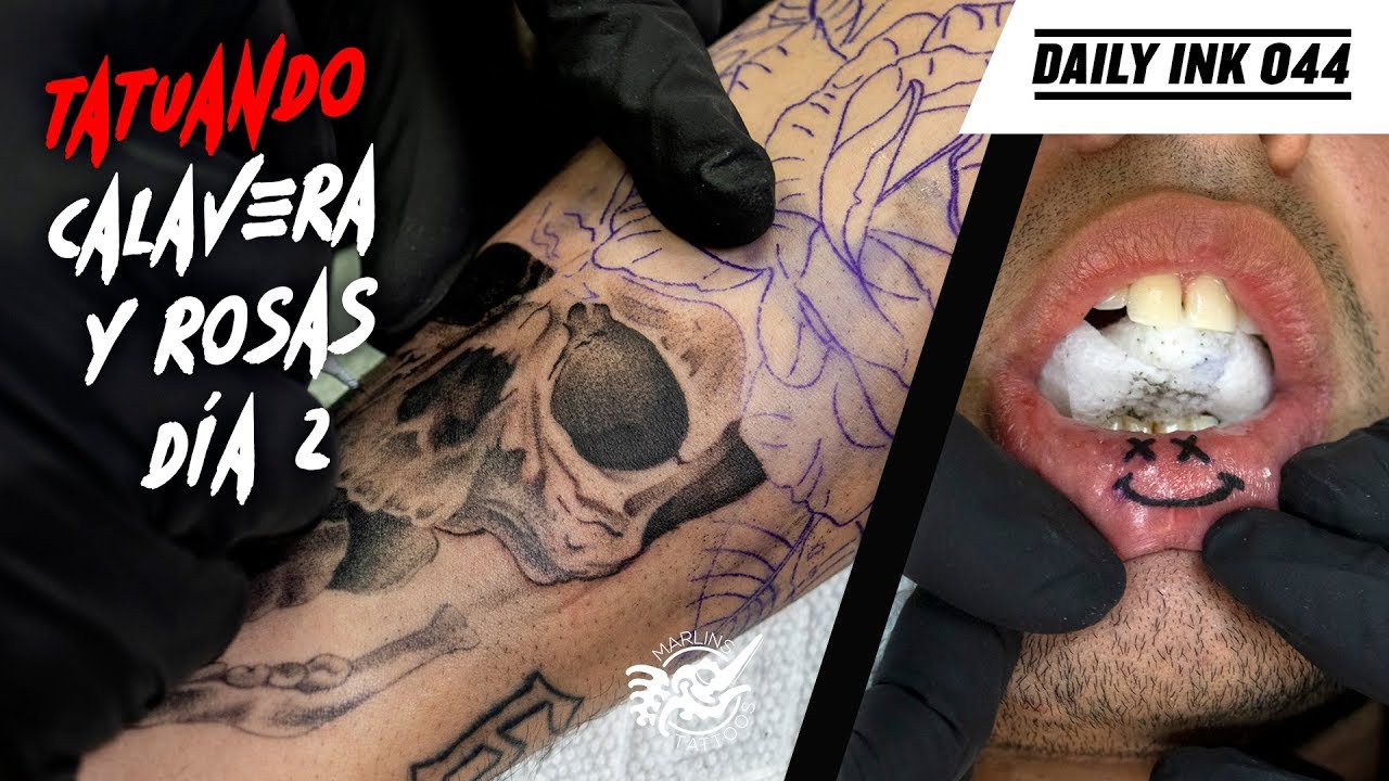 💀TATUANDO Calavera y Rosas🌹 "Skull and Roses TATTOO" Single Needle Día 2 | Daily Ink 044