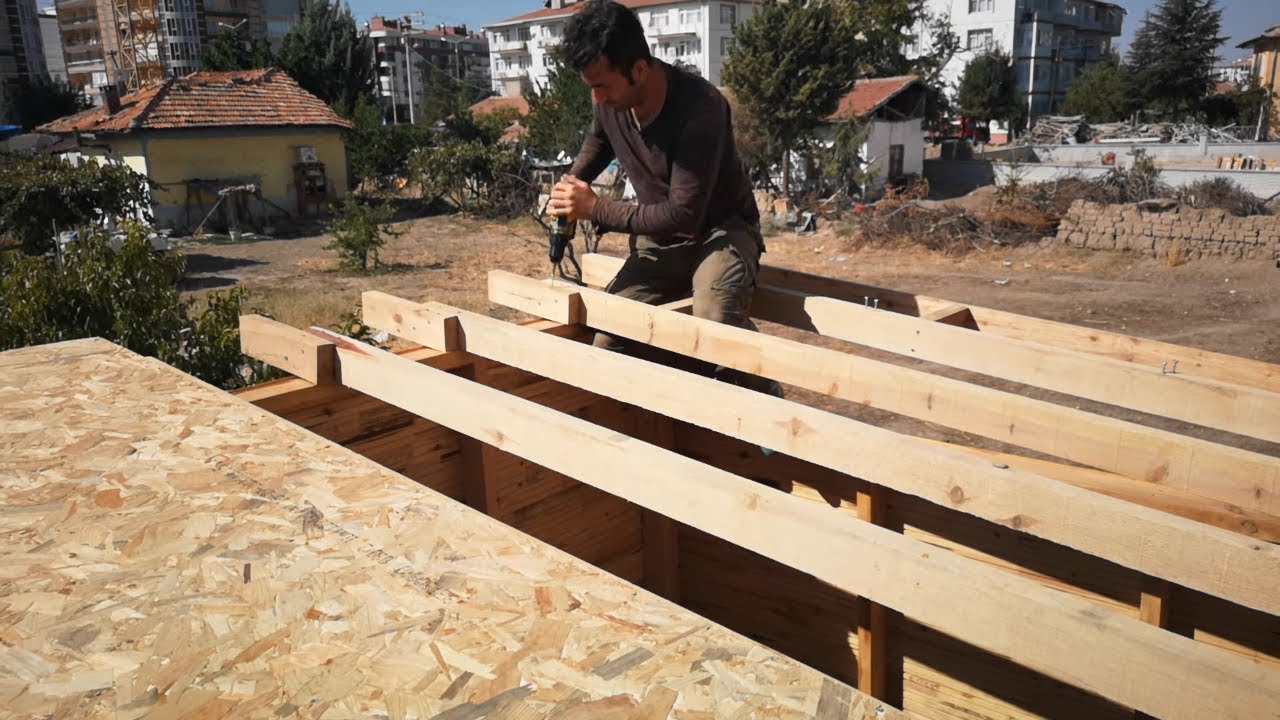 Building a wooden house for a workshop//Ahşap ev yapımı//Tiny house wood cabin (part4)