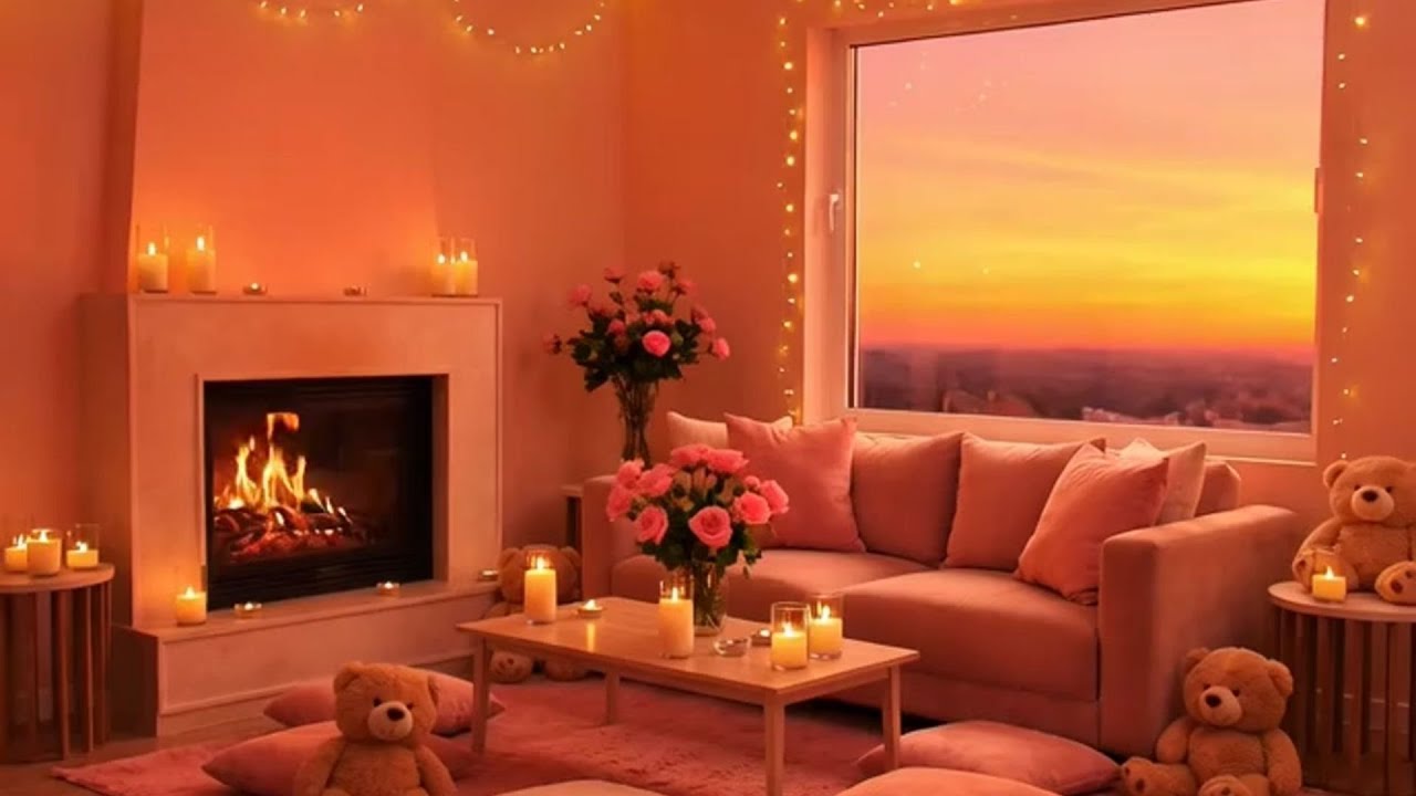 Cozy Sunset Fireplace Ambience LIVE 🌅🔥 | Candlelight • Soft Music • Relaxing Sleep