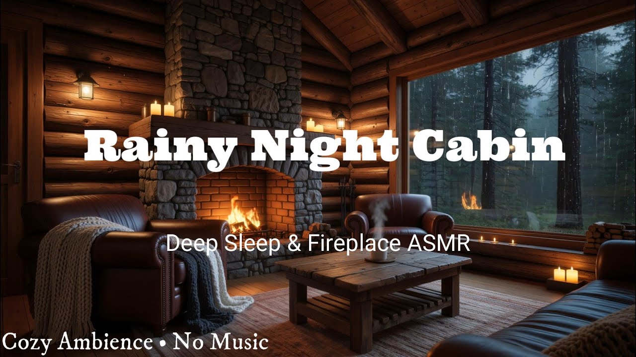Rainy Night Cabin 🌧️ Deep Sleep & Fireplace ASMR (No Music) | Hearthside Slumber