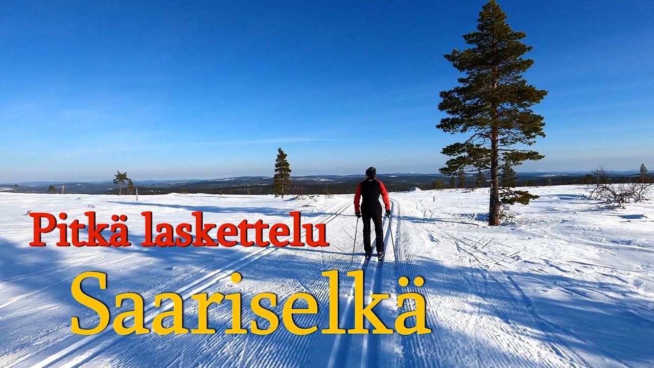 Saariselkä, pitkä laskettelu murtomaasuksilla. Palopäältä kohti Moitakurun päivätupaa