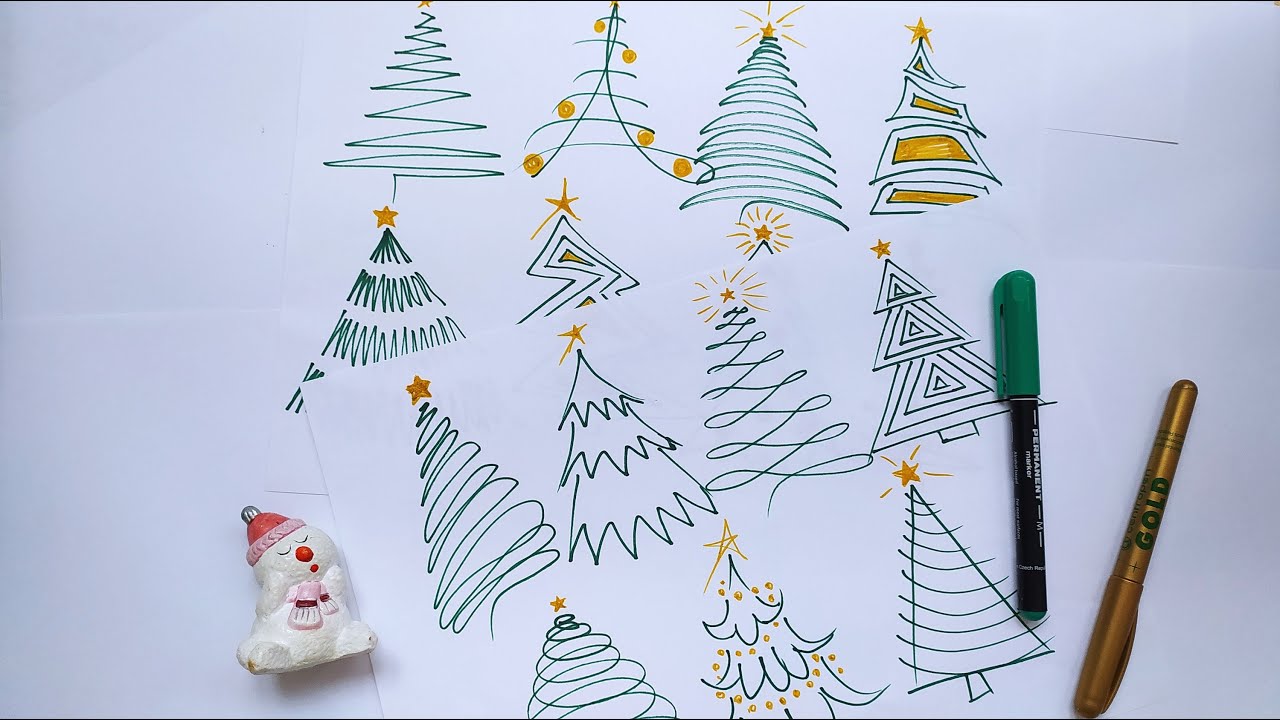 How to draw a Christmas Tree – 15 easy ways