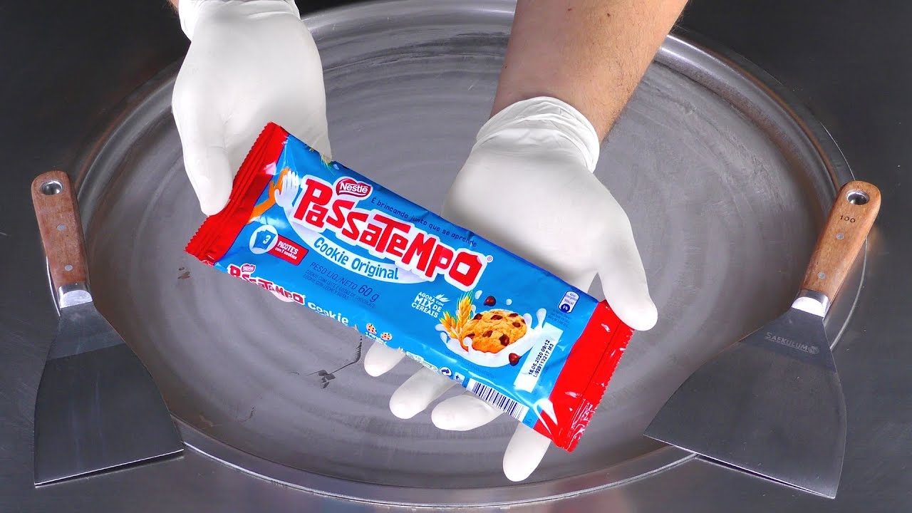 ASMR - Passatempo Cookie Ice Cream Rolls | oddly satisfying rolled fried Ice Cream & Cookies - Food